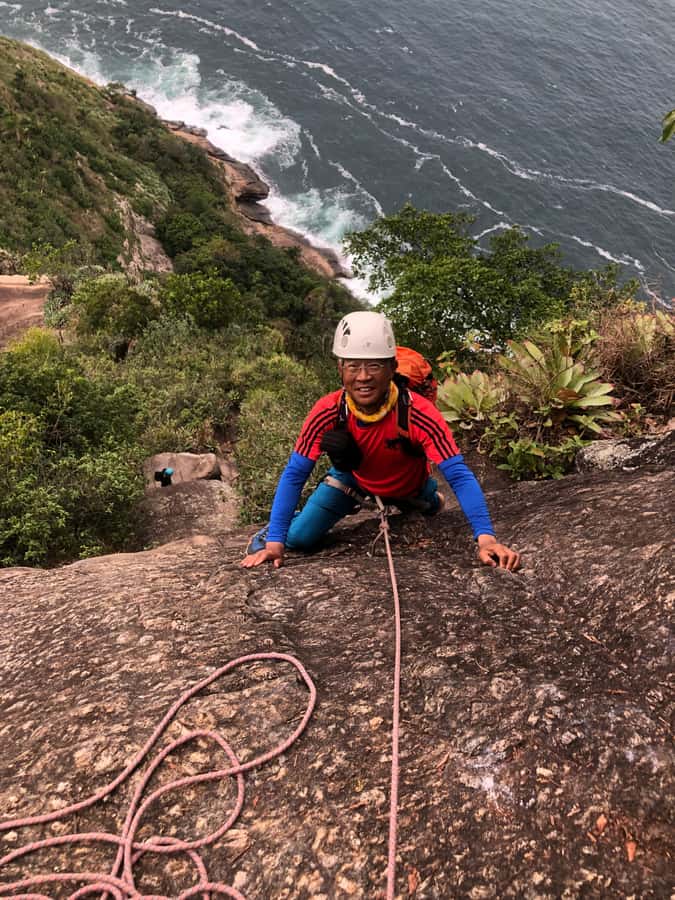 Rio De Janeiro: SUGARLOAF MOUNTAIN HIKE & CLIMB - The short climb with the big moment: the 20 meter vertical wall